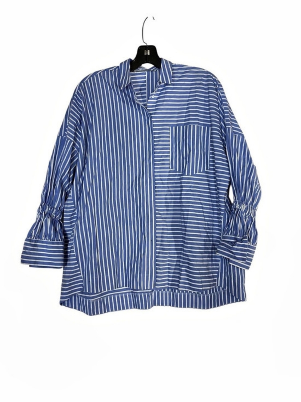 Uterqüe Striped oversized Fit Cotton Blouse in Blue & White Size Small